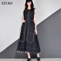 XITAO Dress Fashion Women Sleeveless Denim Dress