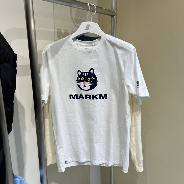 markm-เสื้อยืด-แขนสั้น-พิมพ์ลายแมวโมโนแกรม-น่ารัก-สําหรับทุกเพศ