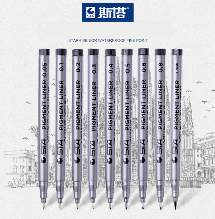 sta-8050-needle-pen-set-sketch-comics-pen-pigment-liner-0-05-0-1-0-2-0-3-0-4-0-5-0-6-0-8-brush-water-based-drawing-stationery