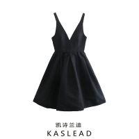 KASLEAD new ladies European and American wind French temperament condole v-neck sleeveless tall waist show thin dress ❤