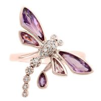 Luxury Female Crystal Purple Stone Butterfly Ring Charm Rose Gold Wedding Rings For Women Cute Bride Zircon Engagement Ring