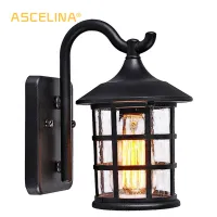 Antique Rustic Iron Waterproof Outdoor Wall Lamp Vintage Kerosene Lantern Light Rusty Matte black Corridor Hallway Wall Sconce