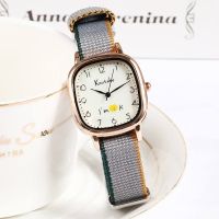 Luminous canvas strap square watch womens student simple temperament small dial forest style literary retro fashion womens watch 【JYUE】