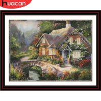 【CC】 HUACAN Embroidery Village Scenery Needlework Sets Landscape Kits Canvas 14CT 40x50cm