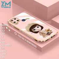 YiaMia เคสโทรศัพท์สำหรับ Realme C15 C12 C25 C1 C11เคสโทรศัพท์ C20 C11 2021 C21 C21Y C25Y C35 C53 C55 C17การ์ตูนน่ารักแฟชั่นเด็กผู้หญิงโครเมี่ยมสุดหรู TPU นุ่มเคสโทรศัพท์กล้องเคสป้องกันแบบเต็มรูปแบบ