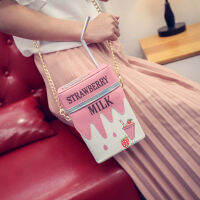 Personality Milk Shape Shoulder Bag Strawberry Lemon printed drink bottle shape bag with straw femle mobile phone bags