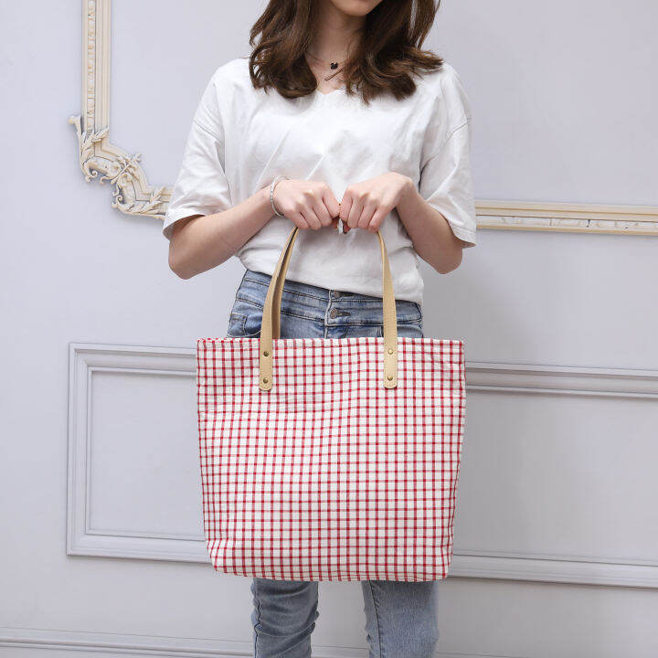 molisa-cloth-bag-linen-กระเป๋าผ้าลายสก็อต-กระเป๋าผ้ารักษ์โลก-กระเป๋าสไตล์ญี่ปุ่น-กระเป๋าผ้าลินิน