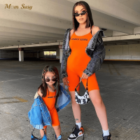 Fashion Family Matching Strap Jumpsuit Mom Daughter Sleeveless Pullover Sport Outfit Summer Overalls Onesies Solid Color