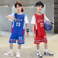 【Ready】? Boys basketball uniform sports suit No. 23 short-sleeved ocean balloon clothing for children and adolescents quick-drying fake two-piece childrens clothing fashion