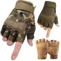 2023☏▨ Military Tactical Gloves Army Outdoor Sports Shooting CS Fingerless Gloves Half Finger Anti-Slip Bicycle Riding Fitness Gloves