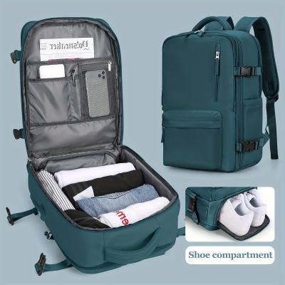 ：“{—— Travel Backpack Carry On Personal Item Bag For Flight Approved, 35L Hand Luggage Suitcase Waterproof Weekender Bag For Men Women