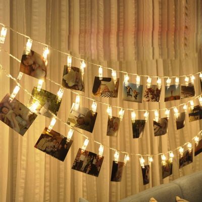 Thrisdar 10 20 40 LED Hanging Picture Photo Peg Clip Fairy String Light Battery Powered Starry Chain Christmas Fairy Garland
