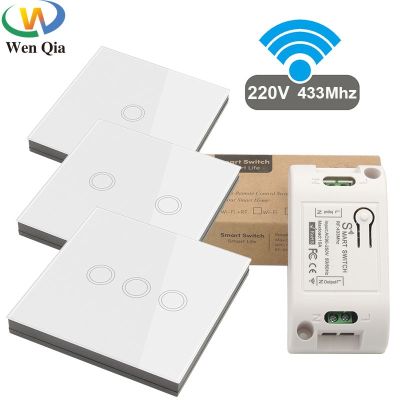 Smart Home Touch Light Switch Led Wireless 86*86 Remote on Off Wall Switch AC 110V 220V 10A Receiver 1/2/3gang for Ceiling Lamp