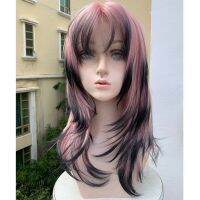 【jw】┅♣  HOUYAN synthetic wavy pink black highlights gradient female wig cosplay hot party with fringe