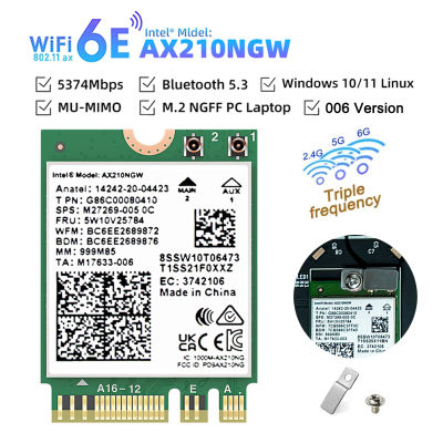 WIFI 6E บลูทูธ5.3 Intel AX210 Dual Band 5374Mbps การ์ดไร้สาย M.2 AX210NGW 2.4G/5G/6G 802.11ax Wifi 6