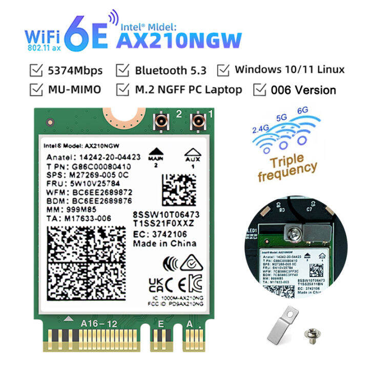 WI-FI 6E Bluetooth 5.3 Intel AX210 Dual Band 5374Mbps M.2 Wireless Card ...