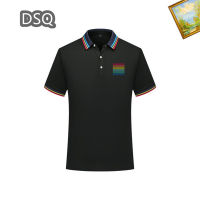 DSQ เสื้อโปโลผู้ชายใหม่ของแท้,มาใหม่ล่าสุดเสื้อโปโลผู้ชายคุณภาพสูงปกสีทึบระบายอากาศแฟชั่นชุดปักแขนสั้นลำลอง