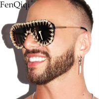 【CC】❀✒☁  Punk Piece Oversized Sunglasses Luxury Brand Rhinestone Studded Glasses Men Hip Hop