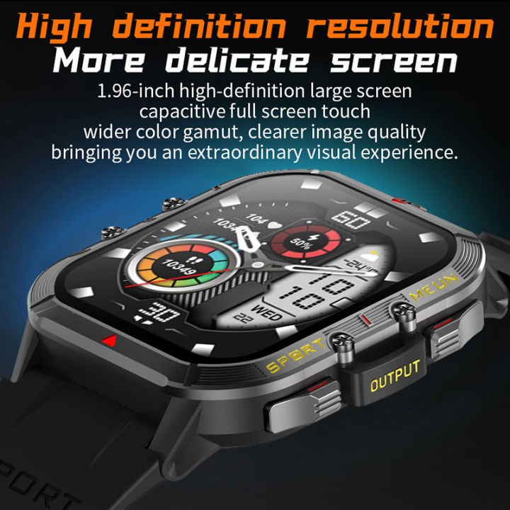 2023ใหม่-smart-watch-ผู้ชาย1-96นิ้ว-hd-บลูทูธนาฬิกากันน้ำตรวจสอบอุณหภูมิกลางแจ้งกีฬาผู้ชาย-s-mart-w-atch-ผู้ชาย