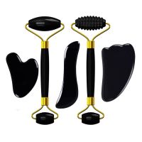 Massage Roller Gouache Scraper For Facial Care Face Lifting Real Natural Obsidian Stone Roller Guasha Board Skin Care Tools