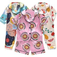 Boys Girls Ice silk satin Cartoon printing Tops Pants Set home Wear Childrens pajamas set Baby suit Kids Clothes Toddler  by Hs2023