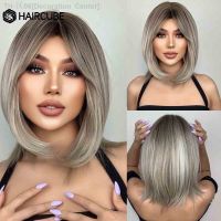 HAIRCUBE Short Ombre Brown to Blonde Straight Hair Wigs with Bangs Synthetic Wigs for Women Cosplay Heat Resistant Natural Wigs [ Hot sell ] Decoration Center