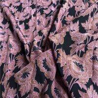 1 meter 100% Mulberry Silk 17 momme Crepe Silk Fabric Black Pink Floral Printed 138cm 53