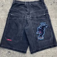 JNCO กางเกงขาสั้น Y2k ฮาราจูกุฮิปฮอปการ์ตูนพิมพ์กราฟิกผ้ายีนส์หลวมโกธิคกางเกงขาสั้นออกกำลังกายผู้ชายผู้หญิงกางเกงบาสเกตบอลพังก์ร็อคใหม่