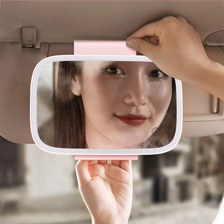 กระจกบังแดดรถยนต์พร้อมไฟ-led-แต่งหน้าบังแดดกระจกเครื่องสำอางปรับกระจกโต๊ะเครื่องแป้งคลิปบนรถยนต์หน้าจอสัมผัสกระจกแต่งหน้า