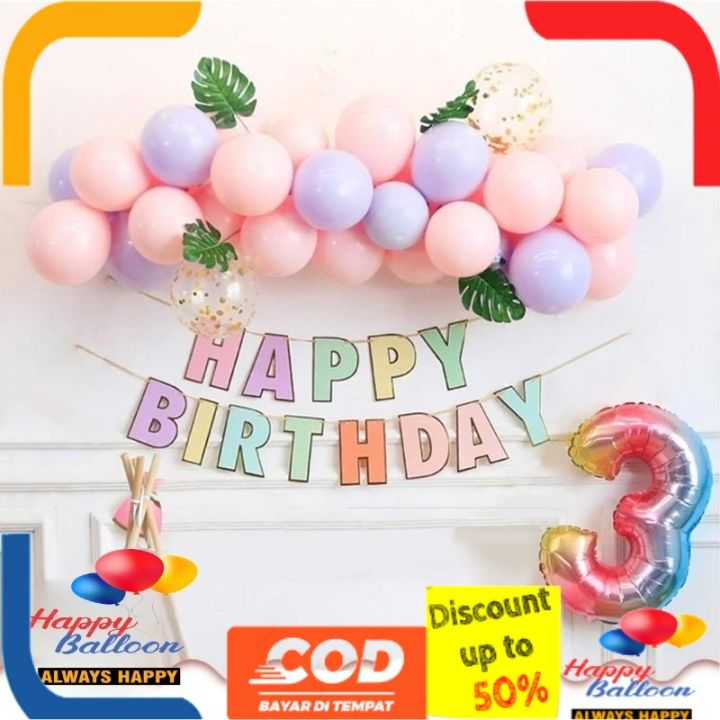 Paket Dekorasi Ulang Tahun Anak Perempuan Tema Warna Pastel Macaron Set