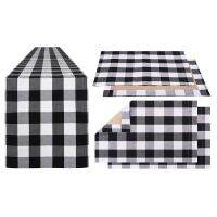 1 Pcs Checkered Tablecloth Cotton Black and White Plaid &amp; 4 Pcs Placemat Table Mat Tableware Plate Placemat