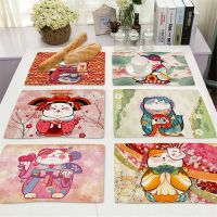 【CW】□  Placemat MaNeKiNeKo Dining Table Mats Coaster Bowl Cup Tablecloth 42x32CM