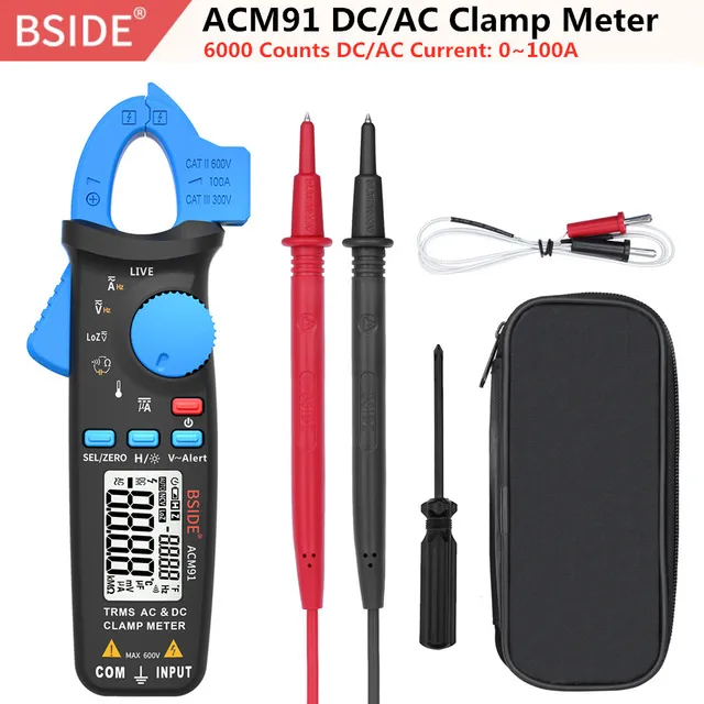 BSIDE ACM91 Ammeter Multimeter Digital Clamp Meter True RMS 6000 DC/AC