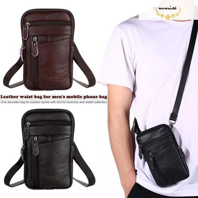 （❇mmise)Genuine Leather Men Shoulder Bag Business Casual Messenger Zip Phone Pouch