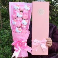 Kawaii Sanrio Hello Plush Stuffed Doll Bouquet Cute Soap Flower Gift Cartoon Rose Flower Valentine Day Girlfriend Gift