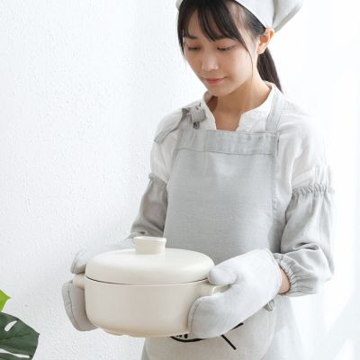 2pcs Microwave baking gloves cotton linen plain anti-scald household oven heat-resistant insulation gloves