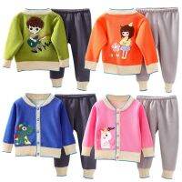 【CC】 Children  39;s Fleece Knitted Set Coat   Trousers Boy Cartoon 2-piece Infant Warm 9M-4Y