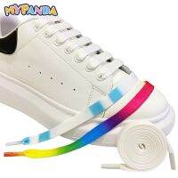 1Pair Colored Creative Sports Laces Rainbow Shoelace Gradient White Womens Casual Shoelace Wide And Thick Flat Shoelace