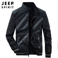 JEEP SPIRIT เสื้อแจ็กเก็ตของผู้ชาย,แจ็กเก็ตสีดำลายทางทรงหลวมบางลำลองสำหรับกิจกรรมกลางแจ้งคอตั้งแบบย้อนกลับ