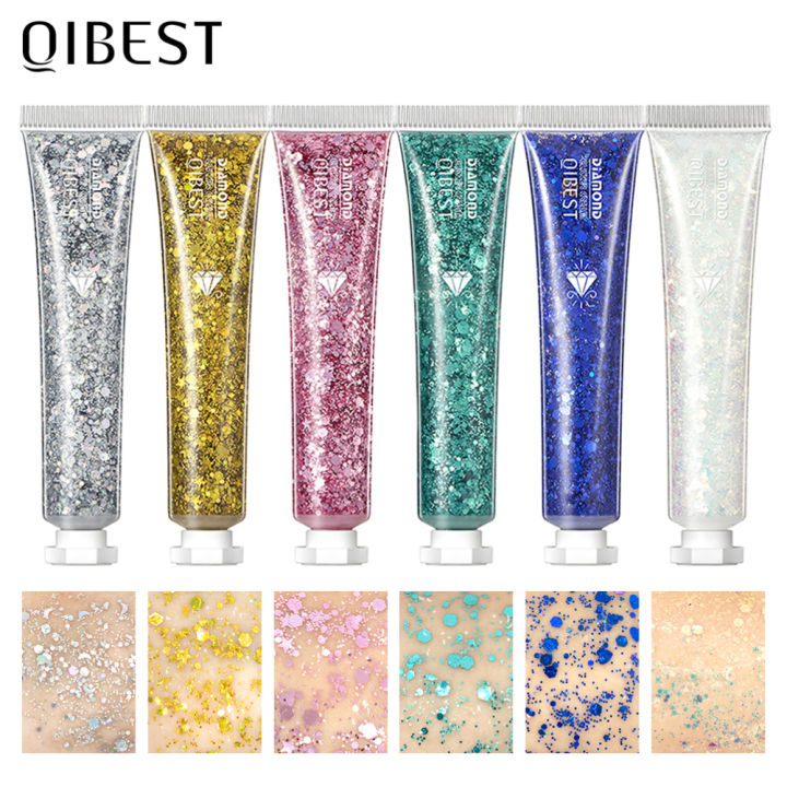 qibest-elecool-official-store-6สี-glitter-eye-shadow-brightening-highlights-for-face-body-long-lasting-non-fade-glitter-sequins-eye-shadow-gel-cosmetic-จัดส่งฟรี