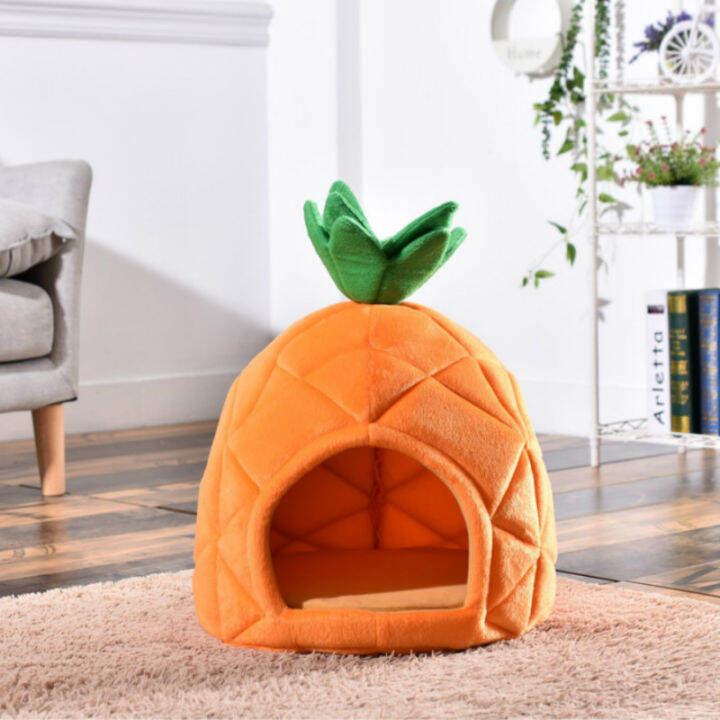 cute-pet-bed-house-winter-warm-mat-kennel-pineapple-shaped-soft-sponge-puppy-machine-washable-cloth-for-small-medium-cat-dog