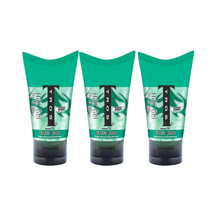 Tros Hair Gel Green 45 g x 3.ทรอส เจลแต่งผม เอ็กซ์ตร้า โฮลด์ ขนาด 45 กรัม แพ็ค 3 หลอด