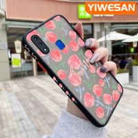 YIWESAN เคสสำหรับ VIVO Y91เคส Y95 Y91i มีน้ำค้างแข็งโปร่งใสกุหลาบแบบเต็มหน้าจอเคสขอบสี่เหลี่ยมด้านข้างแข็งรูปแบบกล้องปลอกซิลิโคนกันกระแทกเคสนิ่ม