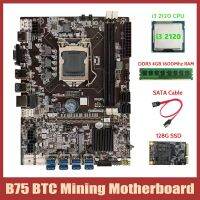 B75 USB BTC Mining Motherboard+I3 2120 CPU+DDR3 4GB 1600Mhz RAM+128G MSATA SSD+SATA Cable LGA1155 8XPCIE to USB Board