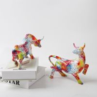 Color Modern Art Creative Animal Cow Resin Crafts Year Of The Ox Gift Study Bookshelf Living Room Bedroom Decoration Ornaments