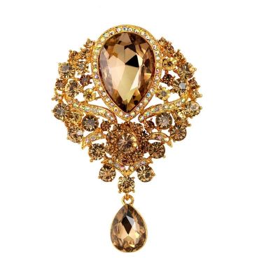 CINDY XIANG Large Crystal Water-drop Brooches for Women Vintage Fashion Pendant Style Elegant Wedding Pins Party Jewelry