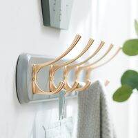 【YF】 Bamboo Wall Hanger Coat Rack Colorful Simple Clothes Hook-Free Nail-Free Behind The Door White/Green/Gray Color 3/4/5 Hooks