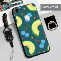 เคส TPU นิ่มสำหรับ VIVO Y75/V7/1718เคสโทรศัพท์กล่องคลุมทั้งหมดพิมพ์ลายป้องกันการตกหล่นฝามีที่ถือวงแหวนและเชือก