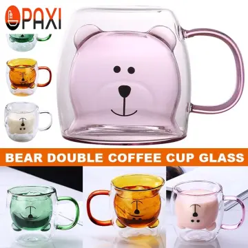 Cute Mugs Bear Tea Coffee Cup Milk Couple Double Wall Glass Mugs Funny Day  Gifts