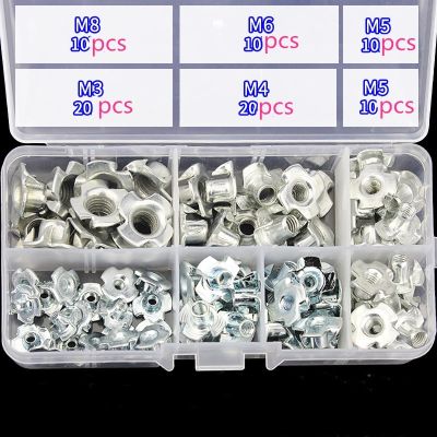 80pcs M3 M4 M5 M6 M8 Zinc Plated Four Claws Nut Speaker Nut T-nut Blind Pronged Tee Nut Furniture Hardware Nails  Screws Fasteners